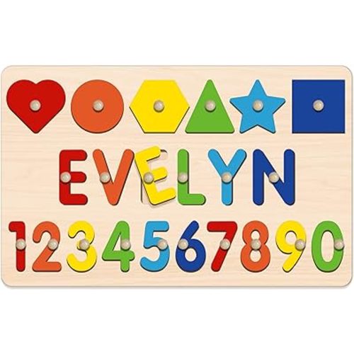 Name Puzzle for Kids Personalized, Baby Easter Basket Stuffers, Montessori Toys for 1 2 Year Old Boy Girl Birthday Easter Gifts, Personalized Alphabet Shape Puzzles for Kids