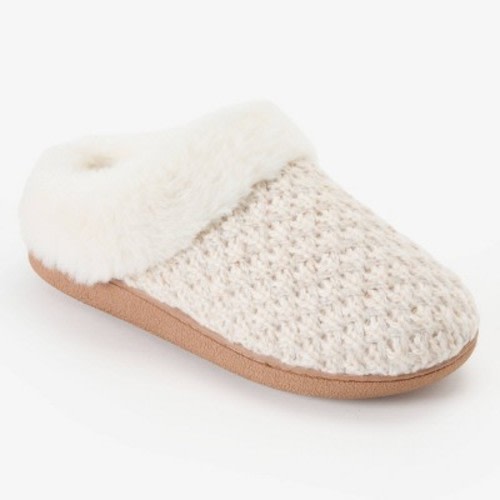 Dluxe by Dearfoams Women’s Carol Scuff Slippers – Cream Knit L