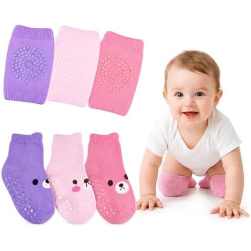 BOSONER Baby Crawling Anti-Slip Knee, Unisex Baby Toddlers Kneepads 5 Pairs