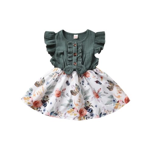 Calsunbaby Toddler Baby Girl Summer Casual Beach Ruffle Floral Green Princess Dress 6 Months-5 Years