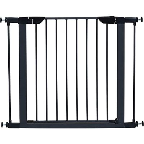 MidWest Homes for Pets 29-Inch High Walk-Thru Pressure Mounted Steel Dog Gate, Expands to 38 Inches Wide, Includes 3-inch Extensions, Textured Graphite