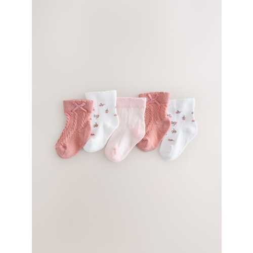Pink Ditsy Cable Baby Socks 5 Pack (0mths-2yrs)