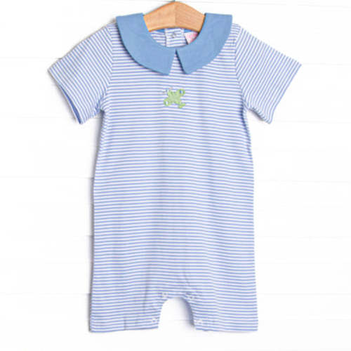 Jet Stream Pima Embroidered Short Romper, Blue – Stitchy Fish