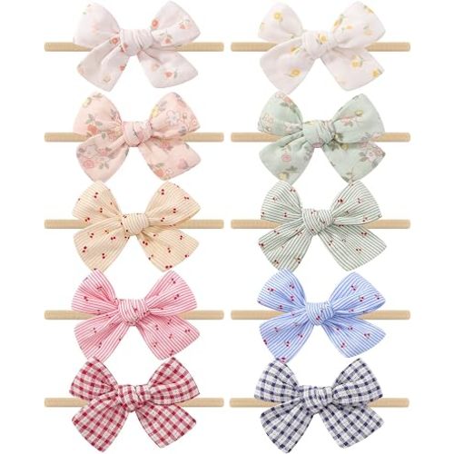 doboi 10PCS Baby Headbands Nylon Hair Bows for Girls Newborn Infant