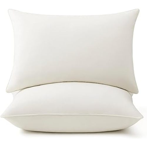 puredown® Goose Feather Down Pillows, 100% Organic Cotton Cover, Luxury Hotel Collection Bed Pillows for Sleeping Set of 2, Standard Size