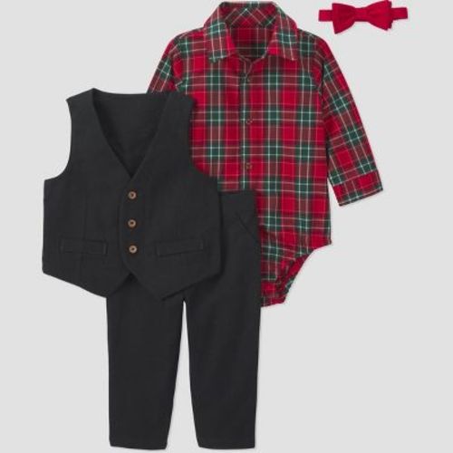 Carter's Just One You® Baby Boys' Christmas Plaid Bowtie Vest Set - Red/Black Newborn