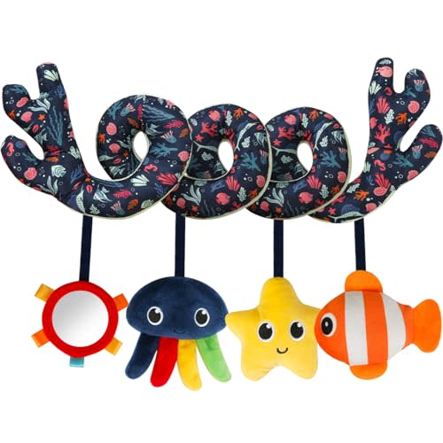 Spiral Car Seat & Stroller Activity Toy,Car Seat Toys for Babies 0-6 Months Boy,Baby Spiral Hanging Plush Activity Toys Thank You Gifts for Newborn 0 3 6 9 12 Months Baby Boys Girls