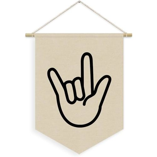 XYDEG Kids Room Decor, Boy Nursery Linen Canvas Banner, I Love You Hand Sign Neutral Wall Hanging Pennant Flag Banner for Boys Kids Toddler Room Bedroom Playroom Decor, 15x11in