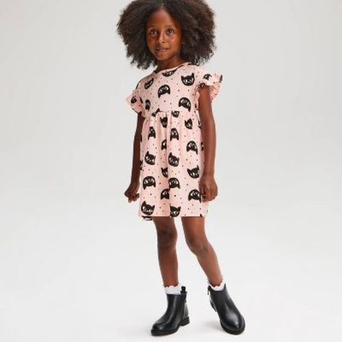 Baby Girls' Halloween Cat Print Short Sleeve Dress - Cat & Jack™ Light Pink 18M