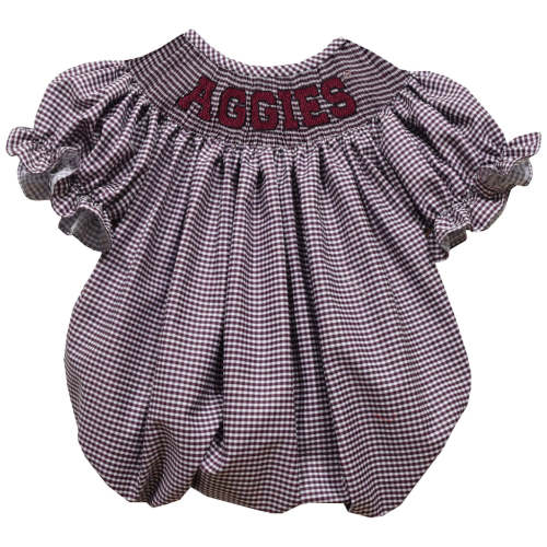 Texas AM Aggies Smocked Maroon Gingham Short Sleeve Girls Bubble | Size 6 Months