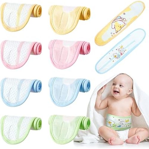 SATINIOR 8 Pcs Baby Belly Button Band Cartoon Pattern Cotton Baby Infant Umbilical Cord Belly Band for 0-12 Months Multiple Colors