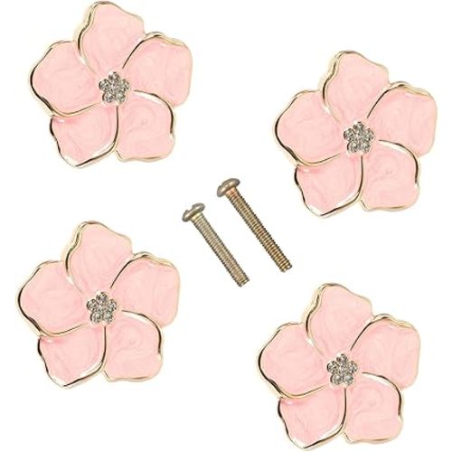 4 pcs Petal Handles Colorful Drawer Knobs Flower Petal Cabinet Dresser Knobs for Girl's Room Dresser Cupboard Drawer Wardrobe Decorative Furniture Knobs (Pink)