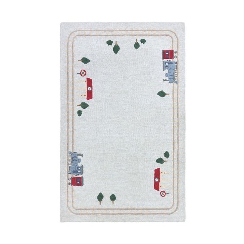 Interactive Play Train Border Wool Rug