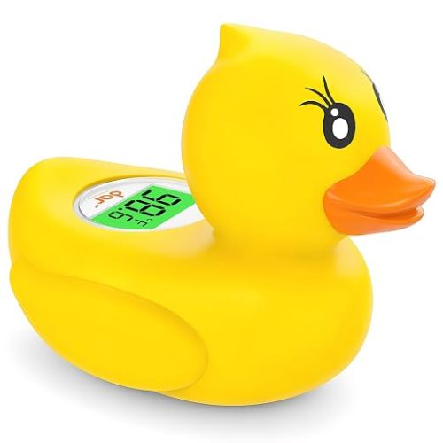 Baby Bath Thermometer for Infants & Todlers, Floating Duck Water Thermometer with Instant Temperature Reading,3-Color LED Safety Alert,Large LCD Display, BPA-Free Bathtub Toy Auto On/Off