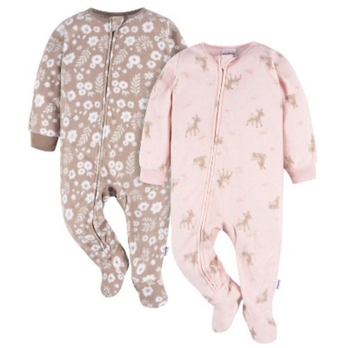 Gerber Baby Girls' Blanket Sleeper, Pink Deer, 2-Pack, 6-9 Months