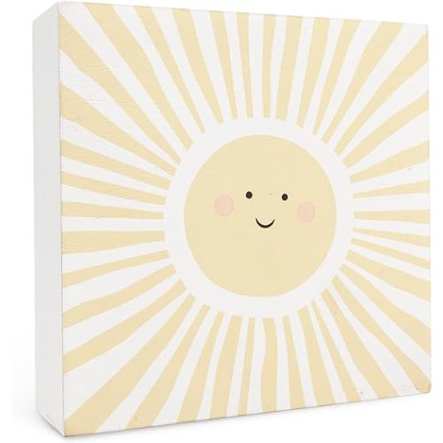 FHUGX Sunshine Nursery Decor - Boho Neutral Sunshine Sun Wooden Box Sign 5x5 for Nursery Playroom Baby Toddler Kids Room Decor, Boho Classroom Decor, Sunshine Decor