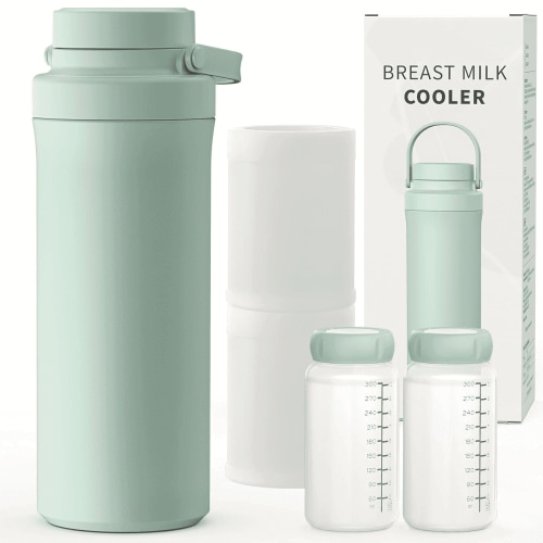 MPow 22oz Breastmilk Cooler with 360° 24 Hours Cooling, Portable Milk Chiller Set with 2 Baby Bottles, Breast Milk Storage Bags Freezer, BPA Free for On the Go Baby Feeding