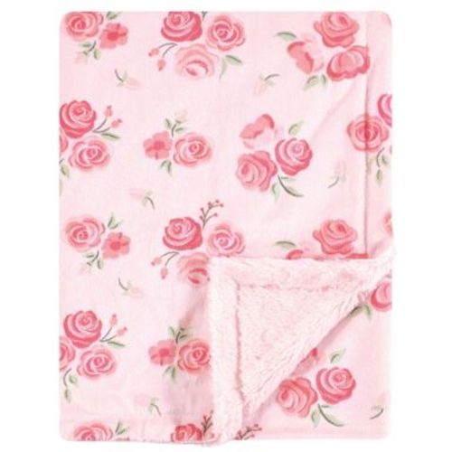 Hudson Baby Infant Girl Plush Blanket with Furry Binding and Back, Blush Rose, One Size