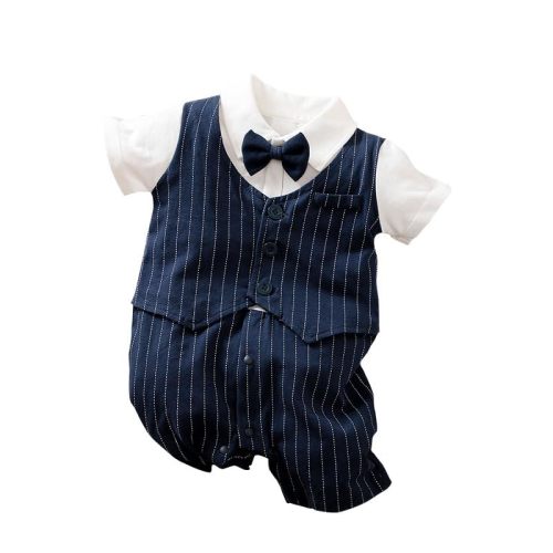 HUAANIUE Newborn Baby Boys Gentleman Romper One Piece Short Sleeve Bowtie Outfit Formal Wear Tuxedo Suit