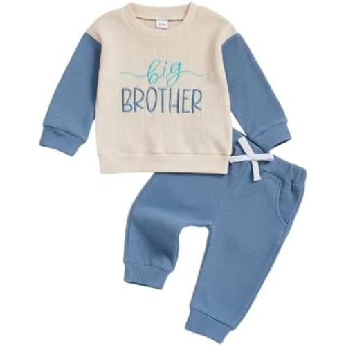 BeQeuewll Fall Toddler Boy Clothes Big Brother Outfit Letter Embroidery Sweatshirt+Pants Set Boy Winter Outfits 1-5T