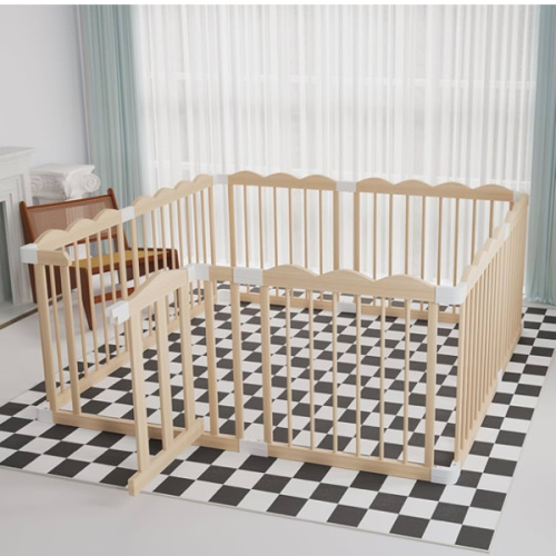 Baby Playpen, Wooden Playpen for Babies and Toddlers, Large Adjustable Wooden Baby Playard with Locking Gate, Easy to Assemble, Portable Play Pen, Infant Play Pen Play Area(47x62x24 Inch)