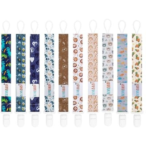 ALVABABY Pacifier Clips 10 Pack Pacifier Binky Paci Holder Leashes for Teethers 10DP01A