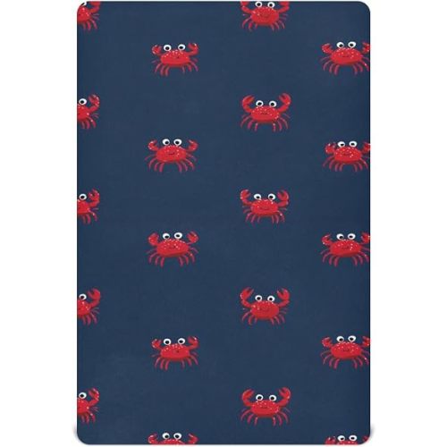 Sea Cute Red Crabs Crib Sheets Soft Breathable Fitted Baby Crib Sheets Mattress Cover for Girls Boys, 52" x 28" x 9"