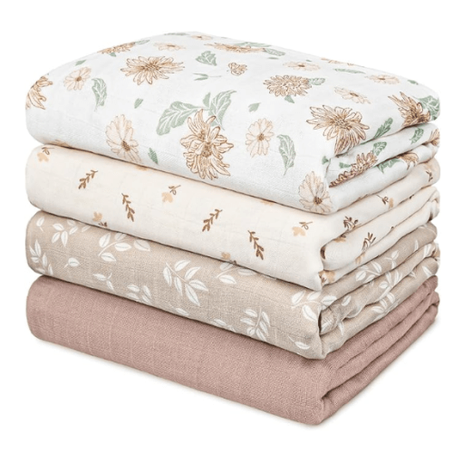 GLLQUEN BABY Muslin Swaddle Blankets 4-Pack Breathable Receiving Blankets (35" x 40") Soft Baby Blankets for Girls and Boys Newborn Essentials Muslin Burp Cloths Swaddle Wrap Baby Gift(Sunflower)
