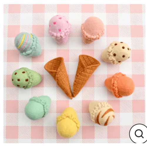 Tara Treasures Felt Ice Cream Set- Waffle Cones & 9 Ice Cream Scoops