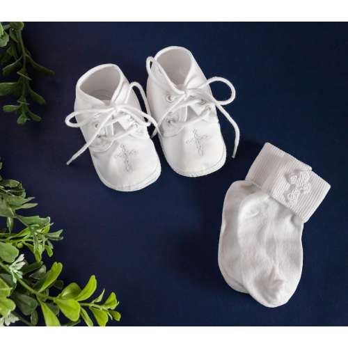 White Boys Baptism Shoe with Cross and Sock Set, Infant White Christening Shoe, Baby Baptism Shoe, Baby Boys White Church Shoe, 0-3 month
