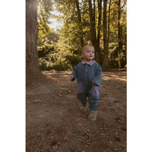 Scottie Romper in Purple Ash Stripe