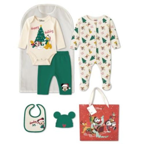 Baby Boys 5-Piece Mickey and Pluto Holiday Coverall, Bodysuit, Cap, Bib and Pants Set