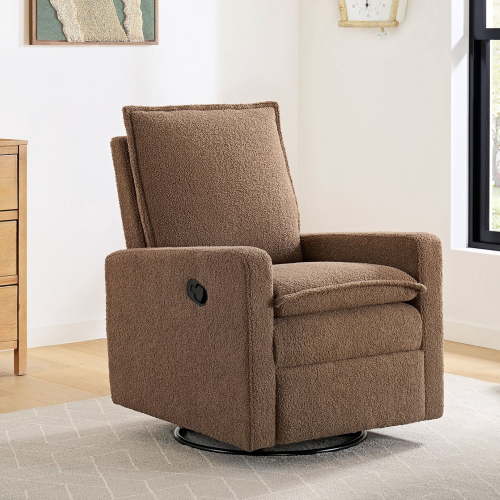 Soho Baby Coventry Upholstered Glider Recliner Rocking Chair 360° Swivel for Nursery and Living Room – Boucle Teddy Brown​