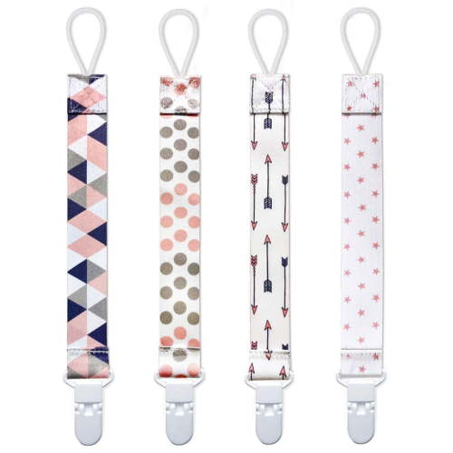 Pacifier Clip (Plastic ) For Girl, 4 Pack Pacifier Holders Leashes Set, Fits All Pacifiers Baby Teething Toys, Baby Shower