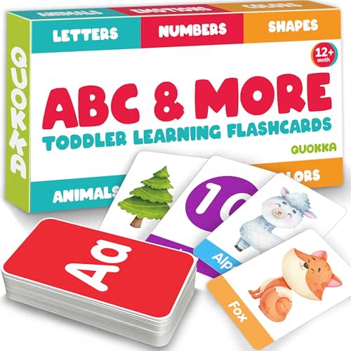 QUOKKA ABC Learning Flash Cards for Toddlers 2-4 Years Old - 60 Flashcards Toy for Kids Ages 1-3-5 - Alphabet Numbers Colors Letters Animals Learn Activities - First Words Educational Game