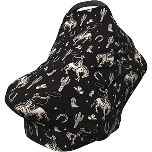 Cowboy Western Cactus Horse Baby Car Seat Canopy Cover Baby Stuff, Nursing Breastfeeding Covers Infant Carseat Cover for Boys and Girls Newborn Shower Gifts