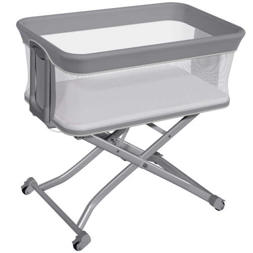 Vipsafe Baby Bassinet, Adjustable Bedside Sleeper for 0-6 Months Baby, Breathable Mesh with Wheels, Gray
