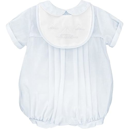 Baby Boys' Romper with Embroidered Sailboat Bib, Blue