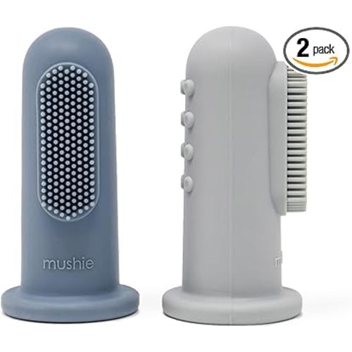 mushie Baby Finger Toothbrush (Tradewinds/Stone) 2-Pack