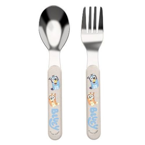 Zak Designs Bluey 2pc Bamboo and Plastic Kids Fork and Spoon Flatware Set: Toddler & Kids Utensils, Dishwasher-Safe