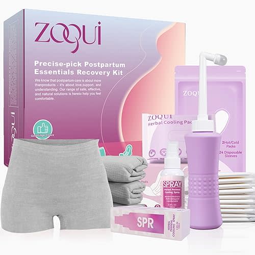 20 Pcs Mom Postpartum Essentials Recovery Kit, Hospital Bag Must Haves for New Mom, Postpartum Pads, Peri Bottle, Cooling Spray, Perineal Soothing Liners, Disposable Underwear, Hot&Cold Packs(Set)