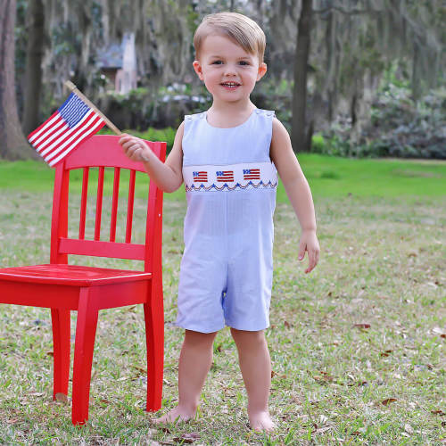 Light Blue Gingham Flag Smocked Jon Jon