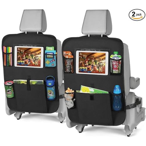 lebogner Back Seat Cover for Kids + 6 Pocket Storage Organizer, 2 Pack X-Large Kick Mats Backseat Protector with iPad Tablet Holder, Car Seat Back Protectors for Vehicles to Protect from Dirt & Mud