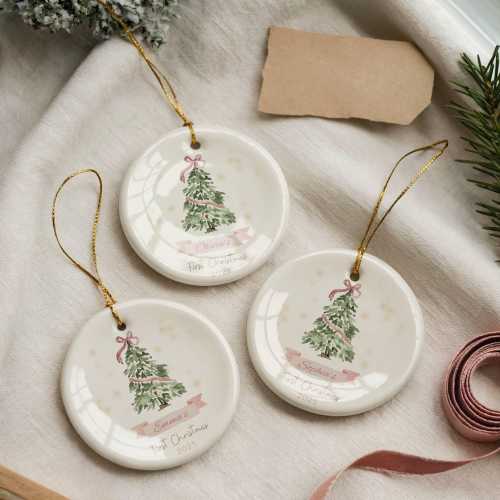 Baby First Christmas Ornament 2025, Personalized First Christmas Ornament Baby Girl Name, Baby Shower Gift, Baby Family Keepsake, Pink Bow