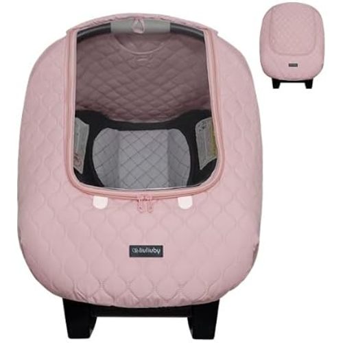 liuliuby Baby Car Seat Weather Shield | Warm Quilted Winter Cover with Clear Window for Infant Carseat | Keeps Babies & Newborn Protected in Cold | Car Seat Cover for Boys & Girls (Pink)
