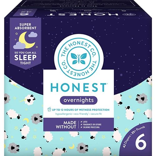 The Honest Company Overnight Sleepy Sheep Diapers | Sustainably Harvested and Plant-Derived Materials | Hypoallergenic | Size 6 (42 Count)