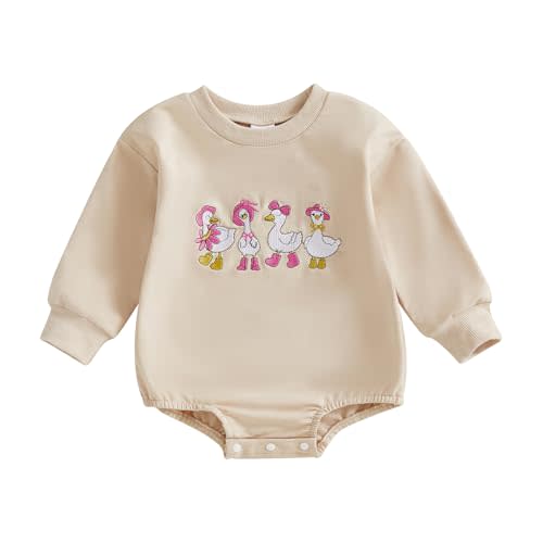 Infant Baby Girl Fall Winter Clothes Newborn Outfit Goose Long Sleeve Bubble Romper Bodysuit Farm Goose Outfit
