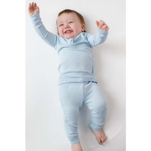 Ribbed Infant Henley Set in Breeze