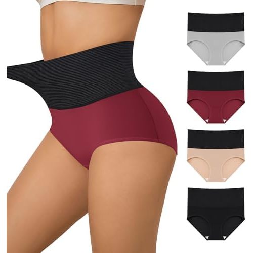 Women Tummy Control Underwear,High-Waist Full Coverage Panties, Wide Elastic Waistband Ladies Briefs Multipack