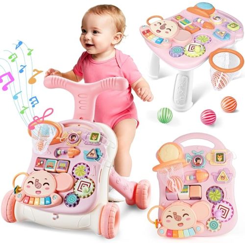 AuntyFey Baby Walker, 3 in 1 Push Walker for Baby Girls Boys, Blue